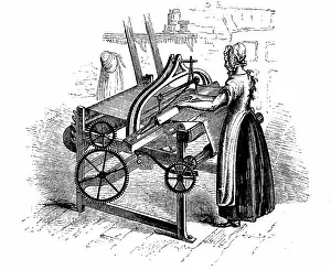 Belting: Power loom for weaving cotton. Model illustrated