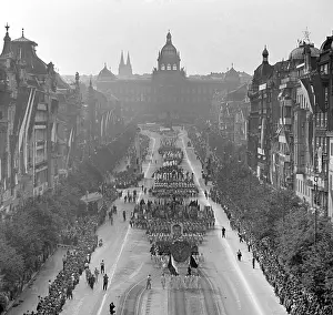 Spartakiada: Prague, 1955, procession at Wenceslas Square