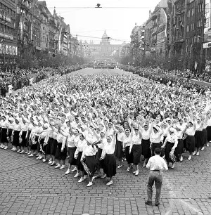 Novotny: Prague - May Day at Wenceslas Square - waving