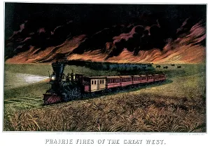 Prairies: Prairie Fires of the Great West - Currier and Ives Lithograp