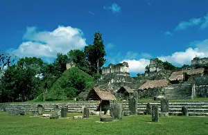 Maya: Pre-Columbian Art. Maya. Tikal. Stelae and the North acropol