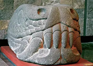 Serpent: Pre-columbian Art. Mexico. Aztec. Serpent head. National Mus