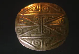 Incas: Pre-Columbian gold embossed disc pendant