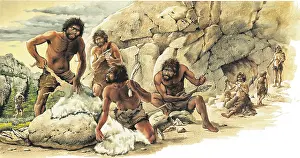 Shear: Prehistory. Paleolithic. Hunters manufacturing weapons
