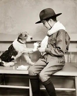 Solutions: A Prepared Boy Scout in Uniform Giving First Aid