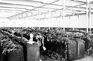Compressing: Preparing wool by compressing it with hydraulic press