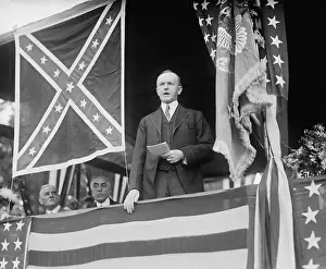 Commemorations: President Calvin Coolidge speaking beside Confederate
