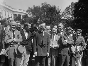 Newsmen: President Calvin Coolidge talking with Newspapermen