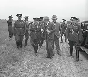Benes : President Edvard Benes, with bow tie, during air raid drill