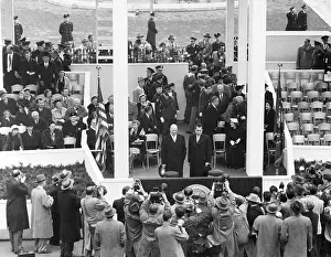 Newsmen: President Eisenhower and VP Nixon together on the