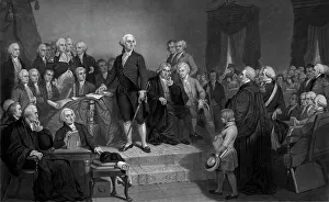 Inauguration: President George Washington delivering his