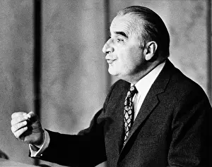 Emphasizes: President Georges Pompidou emphasizes a point during