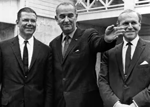 Roswell: President Lyndon B. Johnson gestures as ?