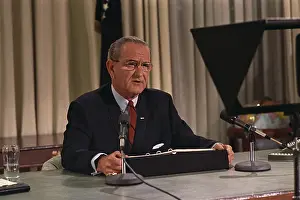 Reversal: President Lyndon Johnson announcing his ?