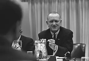 Emotionally: President Lyndon Johnson gesturing emotionally. ?