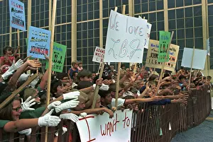 President Lyndon Johnson is greeted by friendly ?