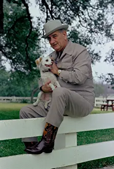 Twill: President Lyndon Johnson posing with Yuki ?