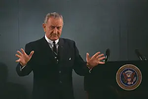 Nationally: President Lyndon Johnson speaks during a ?