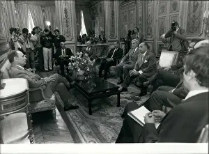 Handball: President Mitterrand and Nelson Paillou, Olympics Committee