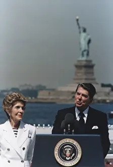 Patr: President Reagan giving a speech on the ?