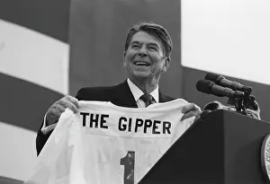1980 1989: President Ronald Reagan holding a jersey at
