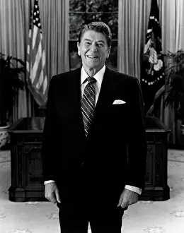 Toothy: President Ronald Reagan standing in the Oval Office