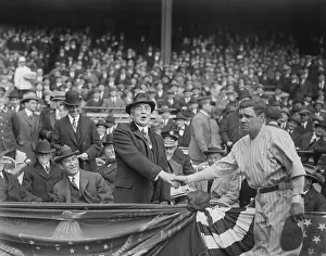 Hall Of Fame: President Warren Harding shakes hands with Babe