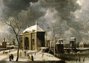 Drawbridge: Presumed view of an Amsterdam gate in winter