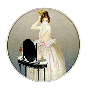 Comb: Pretty woman standing at her dressing table