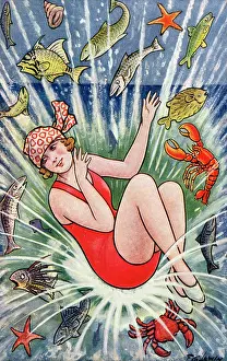 The J Salmon Image Archive (grenville): Pretty young lady making a splash with a dive into the sea