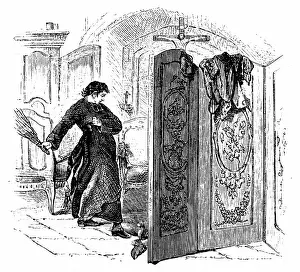 Whipping: Priest whipping a penitent with a birch. From