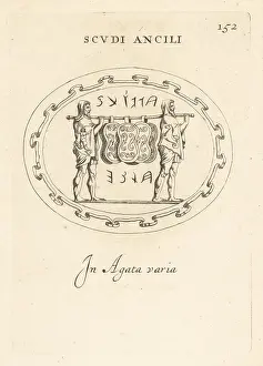 Hippocampus: Two priests holding the sacred shields