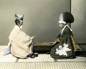 Checkers: Priests playing checkers, Japan