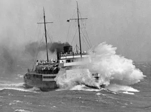 Dover: The Prince Charles in storm, 1938