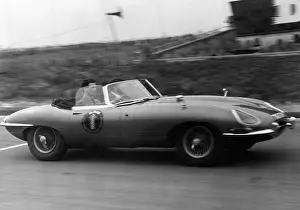 Kents: Prince Michael of Kent driving an E-type Jaguar at Brands Ha