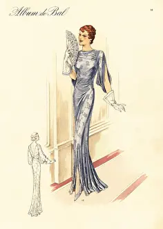 Decolletage: Princess robe in metal patterned satin, 1935