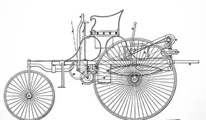 A print of a Benz motor tricycle