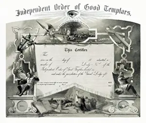 Freemasons: Print shows an illustrated certificate for the