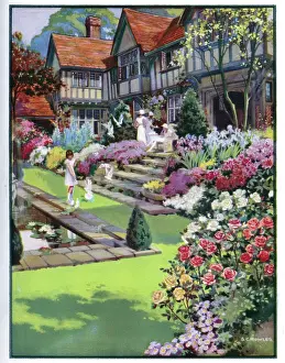 Fishpond: Print User's Yearbook -- idyllic garden scene