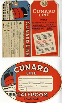 Stateroom: Printed ephemera, Cunard Line tags and labels