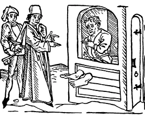 Captivated: Prisoner in stocks, cira 1475