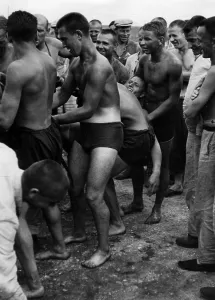 Joke: Prisoners in the Dachau concentration camp, 1933