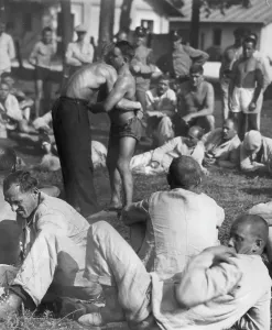 Garb: Prisoners in the Dachau concentration camp