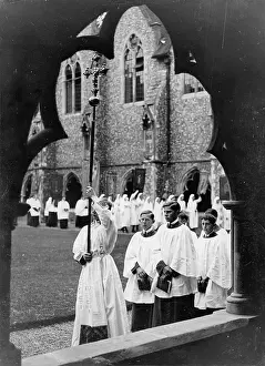 Choirboys: Procession of choirboys in the courtyard of Lancing College