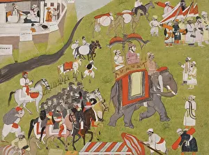 Retainers: Procession of a Raja on elephant with armed escort