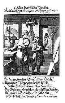 Delicatessen: professions, baker, pastry baker, copper engraving