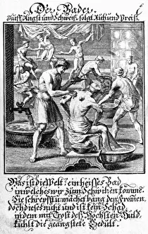 Cupping: professions, barber surgeon, copper engraving