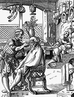 Standebuch: professions, barber, woodcut, Staendebuch by