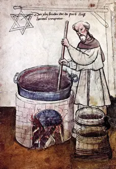 Brew: professions, brewer, monk brewing beer, miniature