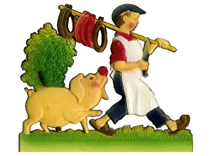 Swine: professions, butcher, butchers trainee is bringing